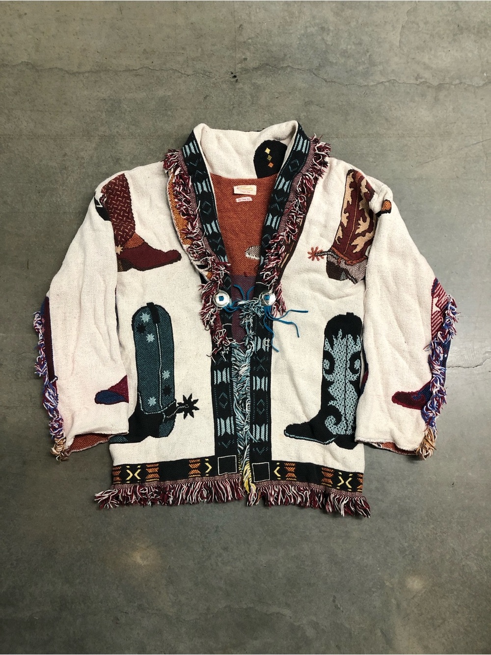 Vintage Fashioned By Cowgirl Patti Western Tapestry Cowboy Boot Cardigan Wmns XL